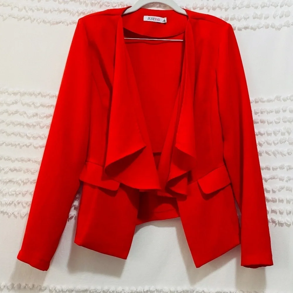 JustFab red ruffle front open blazer jacket s - Picture 2 of 8